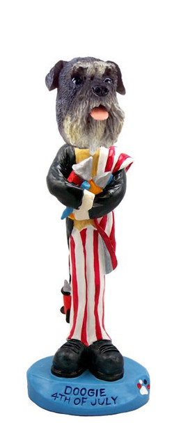 Gray Schnauzer Uncropped Ears 4th of July Doogie Collectible Dog Figurine