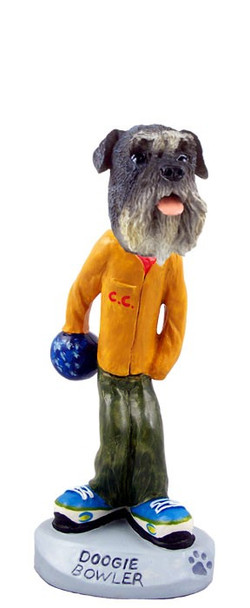 Gray Schnauzer Uncropped Ears Bowler Doogie Collectible Dog Figurine