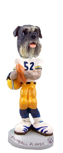 Gray Schnauzer Uncropped Ears Football Player Doogie Collectible Dog Figurine