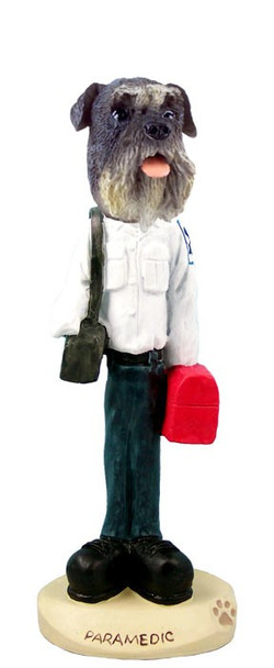 Gray Schnauzer Uncropped Ears Paramedic Doogie Collectible Dog Figurine