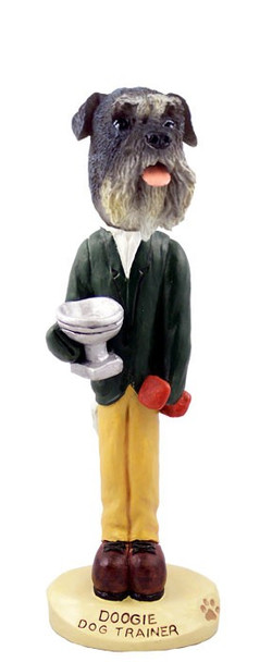 Gray Schnauzer Uncropped Ears Trainer Doogie Collectible Dog Figurine