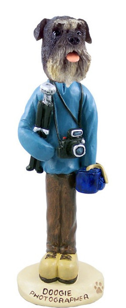 Gray Schnauzer Uncropped Ears Photographer Doogie Collectible Dog Figurine