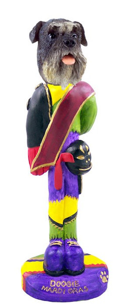 Gray Schnauzer Uncropped Ears Mardi Gras Doogie Collectible Dog Figurine