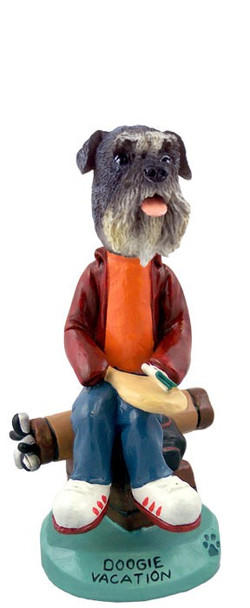 Gray Schnauzer Uncropped Ears Vacation Doogie Collectible Dog Figurine
