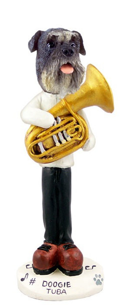 Gray Schnauzer Uncropped Ears Tuba Doogie Collectible Dog Figurine