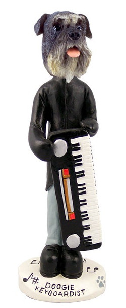 Gray Schnauzer Uncropped Ears Keyboardist Doogie Collectible Dog Figurine