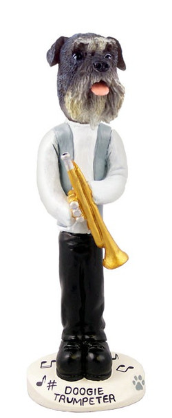 Gray Schnauzer Uncropped Ears Trumpeter Doogie Collectible Dog Figurine