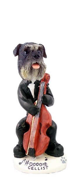 Gray Schnauzer Uncropped Ears Cellist Doogie Collectible Dog Figurine