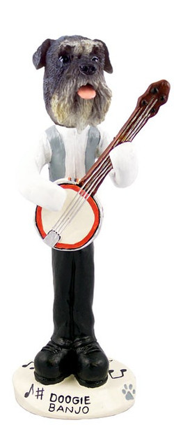 Gray Schnauzer Uncropped Ears Banjo Doogie Collectible Dog Figurine