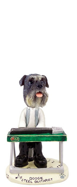 Gray Schnauzer Uncropped Ears Steel Guitarist Doogie Collectible Dog Figurine