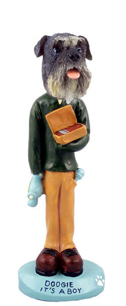 Gray Schnauzer Uncropped Ears It's a Boy Doogie Collectible Dog Figurine