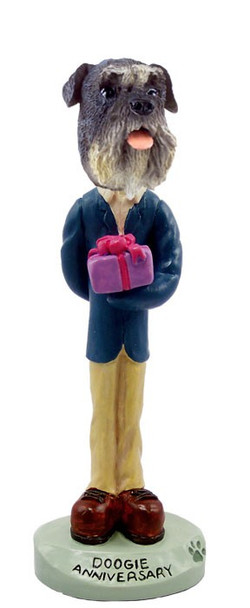 Gray Schnauzer Uncropped Ears Anniversary Doogie Collectible Dog Figurine