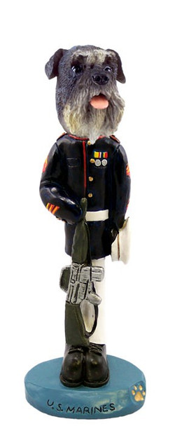 Gray Schnauzer Uncropped Ears U S Marines Doogie Collectible Dog Figurine