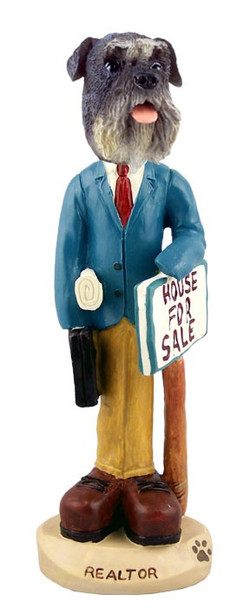 Gray Schnauzer Uncropped Ears Male Realtor Doogie Collectible Dog Figurine
