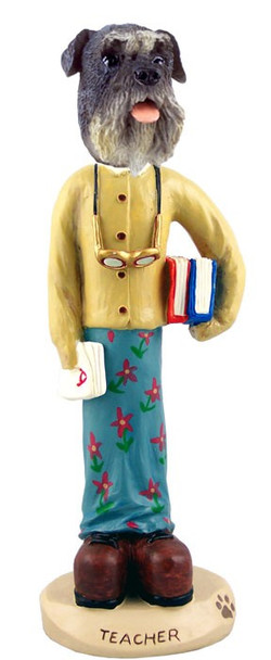 Gray Schnauzer Uncropped Ears Female Teacher Doogie Collectible Dog Figurine