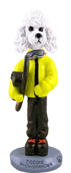 White Poodle with Sport Cut Snowboarder Doogie Collectible Dog Figurine