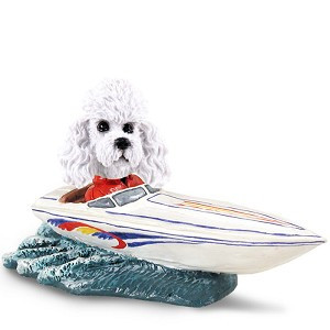 White Poodle with Sport Cut Motorboat Doogie Collectible Dog Figurine