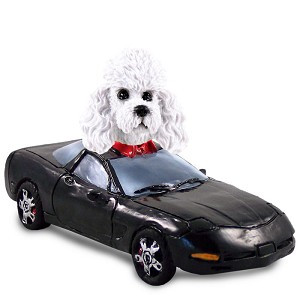 White Poodle with Sport Cut Sports Car Doogie Collectible Dog Figurine