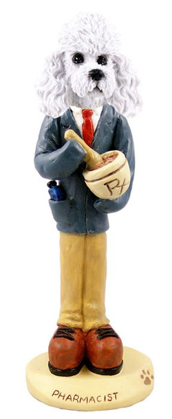 White Poodle with Sport Cut Pharmacist Doogie Collectible Dog Figurine