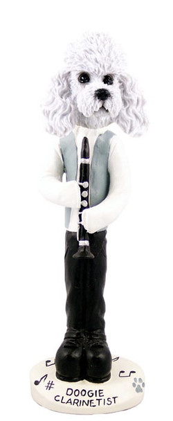 White Poodle with Sport Cut Clarinetist Doogie Collectible Dog Figurine