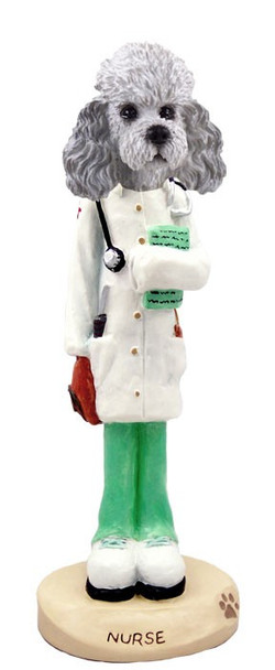 Gray Poodle with Sport Cut Nurse Doogie Collectible Dog Figurine
