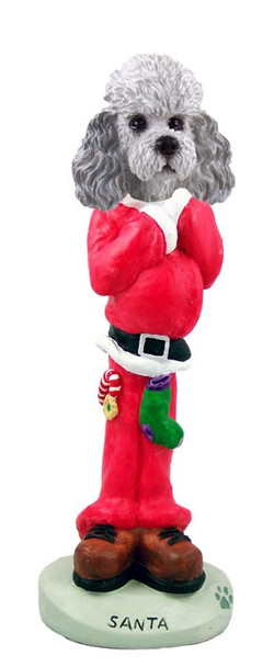 Gray Poodle with Sport Cut Santa Doogie Collectible Dog Figurine