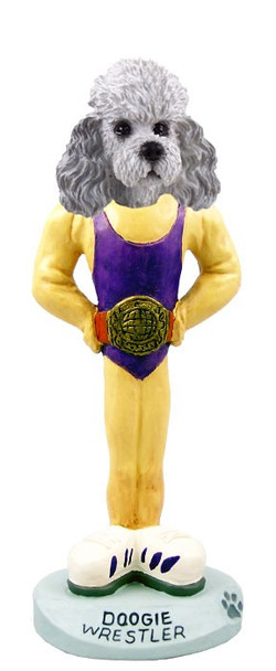 Gray Poodle with Sport Cut Wrestler Doogie Collectible Dog Figurine