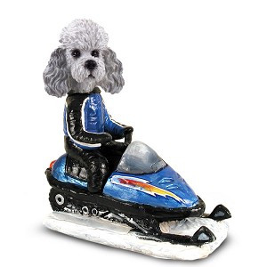 Gray Poodle with Sport Cut Snowmobile Doogie Collectible Dog Figurine