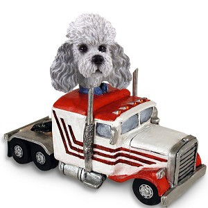 Gray Poodle with Sport Cut Truck Tractor Doogie Collectible Dog Figurine