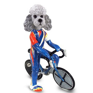 Gray Poodle with Sport Cut Bicycle Doogie Collectible Dog Figurine