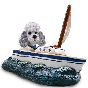 Gray Poodle with Sport Cut Sailboat Doogie Collectible Dog Figurine