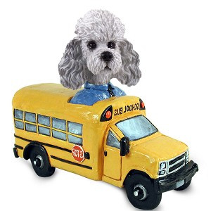 Gray Poodle with Sport Cut School Bus Doogie Collectible Dog Figurine