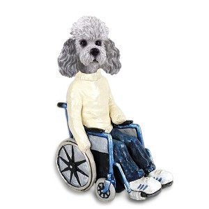 Gray Poodle with Sport Cut Wheelchair Doogie Collectible Dog Figurine