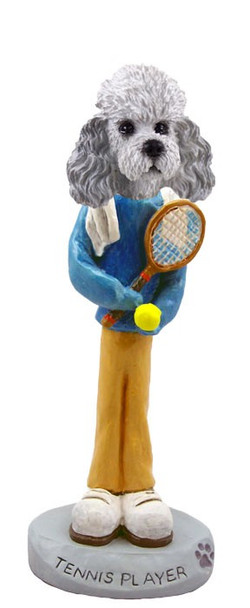 Gray Poodle with Sport Cut Tennis Player Doogie Collectible Dog Figurine