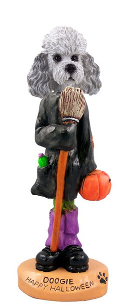 Gray Poodle with Sport Cut Happy Halloween Doogie Collectible Dog Figurine