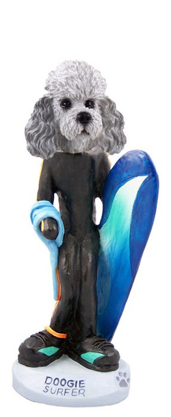 Gray Poodle with Sport Cut Surfer Doogie Collectible Dog Figurine
