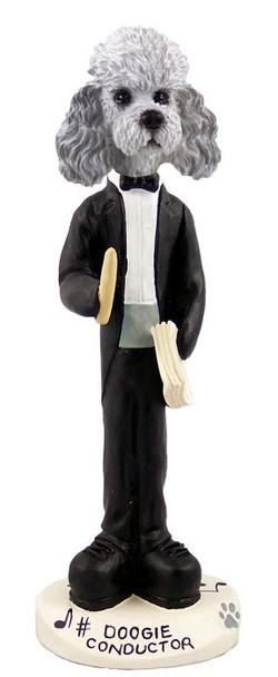 Gray Poodle with Sport Cut Conductor Doogie Collectible Dog Figurine