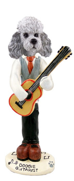 Gray Poodle with Sport Cut Guitarist Doogie Collectible Dog Figurine