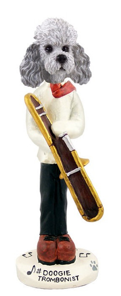 Gray Poodle with Sport Cut Trombonist Doogie Collectible Dog Figurine
