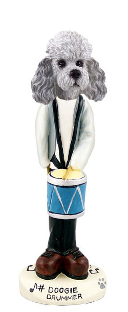 Gray Poodle with Sport Cut Drummer Doogie Collectible Dog Figurine