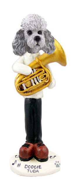 Gray Poodle with Sport Cut Tuba Doogie Collectible Dog Figurine