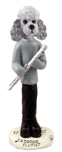 Gray Poodle with Sport Cut Flutist Doogie Collectible Dog Figurine