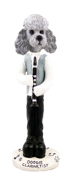 Gray Poodle with Sport Cut Clarinetist Doogie Collectible Dog Figurine