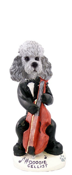 Gray Poodle with Sport Cut Cellist Doogie Collectible Dog Figurine