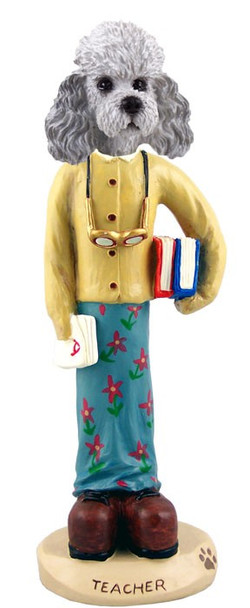 Gray Poodle with Sport Cut Female Teacher Doogie Collectible Dog Figurine