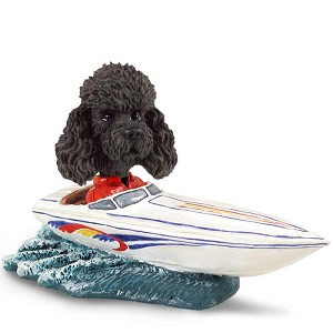 Black Poodle with Sport Cut Motorboat Doogie Collectible Dog Figurine