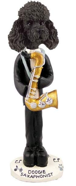 Black Poodle with Sport Cut Saxophonist Doogie Collectible Dog Figurine