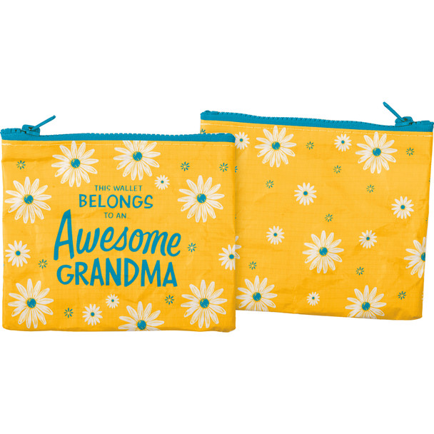 Double Sided Zipper Wallet - Awesome Grandma - Yellow Daisy Print Design 5.25 Inch from Primitives by Kathy