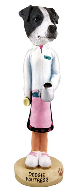 Black & White Smooth Coat Jack Russell Terrier Waitress Doogie Collectible Dog Figurine