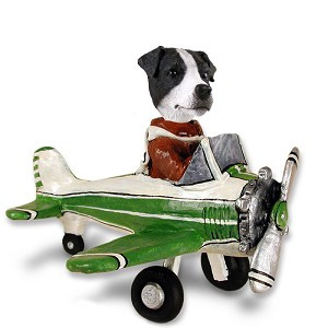 Black & White Smooth Coat Jack Russell Terrier Airplane Doogie Collectible Dog Figurine